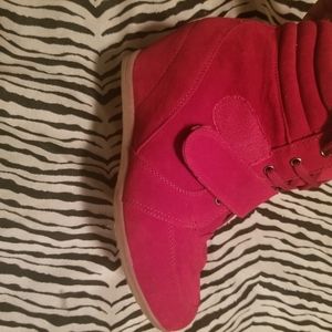 Red wedge booties